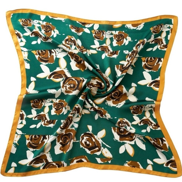 Green square silk feeling scarf hair accessory, head wrap, or neck scarf #scarf - Picture 2 of 5